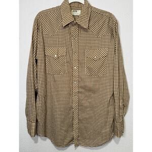 Vtg Montgomery Ward Men Shirt Western Gingham Brown Pearl Snap L Ranch Cowboy